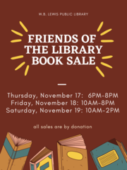 Brown book sale poster with dates and times of sale